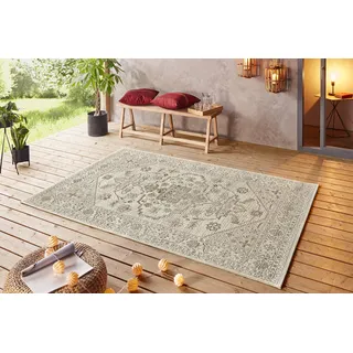 NORTHRUGS In- und Outdoor Teppich 120x170cm - Wetterfest Vintage Muster Orientalisches-Design Läufer Terrassenteppich Balkonteppich Küchenläufer Badteppich Wohnzimmerteppich Wasserfest in Creme Taupe