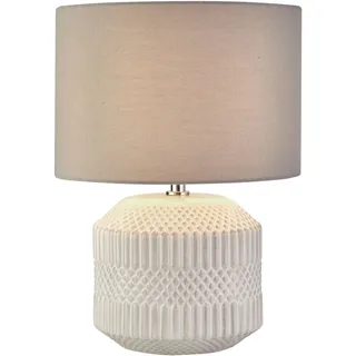Licht-Erlebnisse Tischlampe Tischleuchte Keramik Stoff H: 37,5 cm Grau Weiß E27