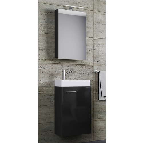 Bild von 3 tlg. Gäste WC Waschplatz Waschtisch Slito mit Spiegelschrank schwarz