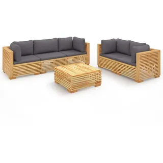 vidaXL 6-tlg. Garten-Lounge-Set mit Kissen Massivholz Teak - Braun