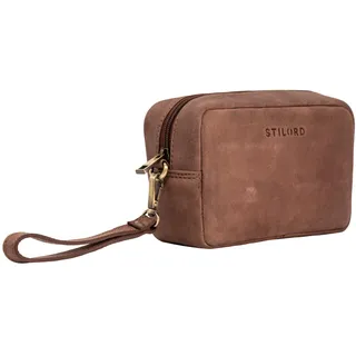 STILORD 'Larkin' Herren Hand-Gelenk-Tasche Echtleder klein dunkel-braun - Organizer Handtasche Pochette Reisegeldbeutel Männer-Handtasche mit Hand-Schlaufe Ledertasche
