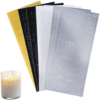 Wachsbuchstaben für Kerzen, 7 Blatt Wachsbuchstaben, Wachsbuchstaben Buchstaben Aufkleber für Kommunion Hochzeit Ramadan Taufe Kerzen Verzieren(Gold Silber Schwarz Weiß)