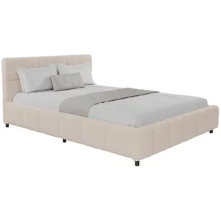 Juskys Polsterbett Florenz beige 140x200 cm mit Matratze , Beige , Holz , 140x200 cm , Schlafzimmer, Betten, Polsterbetten