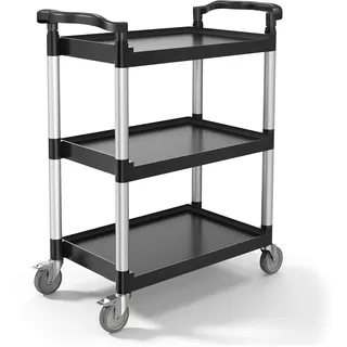 Vevor Universalwagen, 136 kg Tragkraft, 3-stufiger Universalwagen aus Kunststoff mit 360° Schwenkrädern (2 mit Bremse), 880x410x990 mm großer Servierwagen für Lager, Büro, Zuhause, Restaurant, Küche