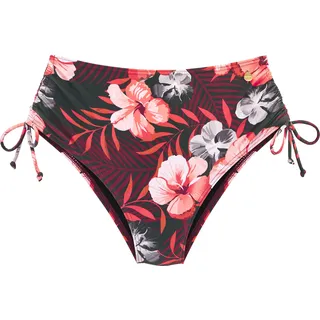 Highwaist-Bikini-Hose LASCANA "Loria", Damen, Gr. 42, N-Gr, blau (oliv, orange), Recycling-Polyamid, bedruckt, geblümt, Badehosen Highwaist-Bikini-Hose, mit Shaping-Effekt, Topseller