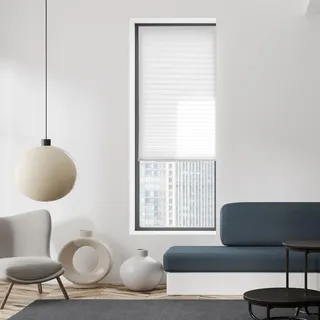 BLINDECOR Verstellbares Plissee ohne Bohren, Klettverschluss, verstellbar, VLCR, transparent, 19 cm, Weiß, 60 x 140, lichtdurchlässiges Plissee für Fenster