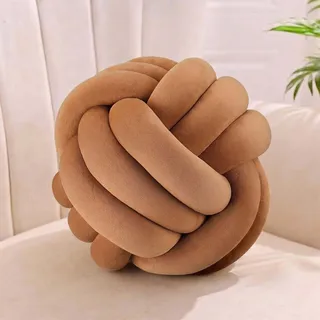 Relaxdays Knotenkissen, geknotetes Kissen für Sofa, Bett, dekorativ, braun