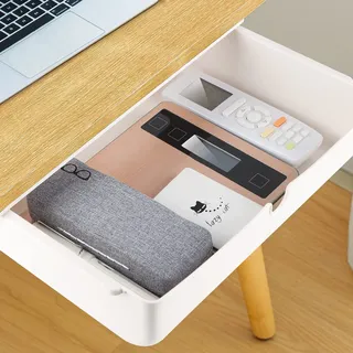 DBREAKS Schublade unter Schreibtisch, Selbstklebende Schublade, Versteckte Schubladenfach,Weiße Schreibtischschublade, Desktop Organizer Box für Zuhause, Schule und Büro (33 * 23.5 * 8.5cm)