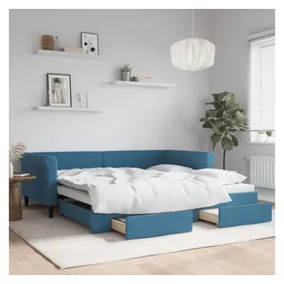 vidaXL Tagesbett Ausziehbar mit Schubladen Blau 100x200 cm Samt