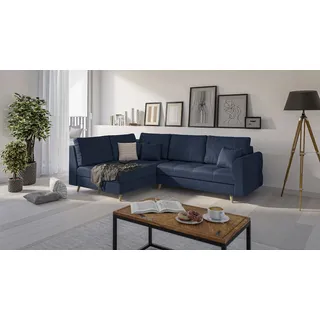 S-STYLE MÖBEL - Ecksofa mit Holzfüßen im skandinavischen Stil Marco aus Dunkelblau Luxusmicrofaser - Ottomane links - B/T/H: 231 cm/161 cm/81 cm - Dunkelblau