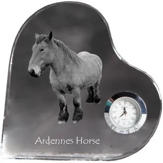 Ardenner Pferd - Kristalluhr mit einem Pferdebild, Herzregal-Uhr, personalisierte Standuhr der Marke Art-Dog