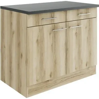 Optifit Unterschrank mit Schublade und Drehtür Livorno290 BxTxH 100 x 60 x 84,8 cm wildeiche matt strukturiert zerlegt KULI U106-9+ - Grau