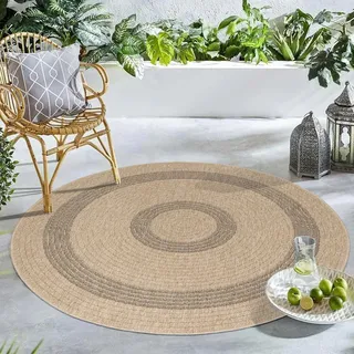 Carpetsale24 Runder Outdoor Teppich Wetterfest Küchen Teppich Wasserfest Flachgewebe Sisal Optik Vintage für Balkon Terrasse Wohnzimmer 200 cm Rund - Schwarz