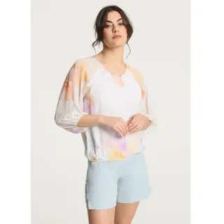 Victorio & Lucchino, V&L für Damen. 330038012 Puffärmelige Bluse mit Puffärmeln rosa Blütenblätter (XL), Weiß, Lässig, Polyester, 3/4 Ärmel