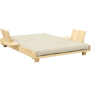 Bett KARUP DESIGN "Social Sofa Bed, mit verstellbarem Zubehör, inkl Matratze & Lattenrost", kiefer klar lackiert, B:148cm H:53cm L:204cm, Matratzenmaterialzusammensetzung: Futonmatratze mit Knopfheftung, Höhe 15 cm, aus recyceleten Mischfasern mit einem Kern aus 4 cm Schaumstoff. Material 90-95% Baumwolle + 5-10% Polyester. Matratzenbezug ist ein Baumwoll-Mix von 80% Baumwolle und 20% Polyester., Betten, Bett, Bett wahlweise mit 2 oder 4 Rückenlehnen und 2 Ablagen. Mit Matratze