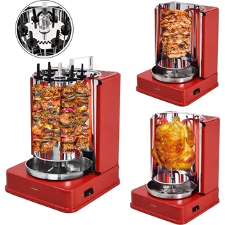 Syntrox Germany Dönergrill Quandirax - Elektrischer Drehgrill für Döner, Kebab, Hähnchen & mehr - 1400W, Komplettset mit Spießen & Ölauffangschale - Rot