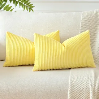 JOTOM 2er Set Cord Kissenbezüge Kissenhülle Dekorative Zierkissen Sofakissen Couchkissen Dekokissen Kissenbezug Deko Kissenhülle für Sofa Wohnzimmer 40x60cm Gelb