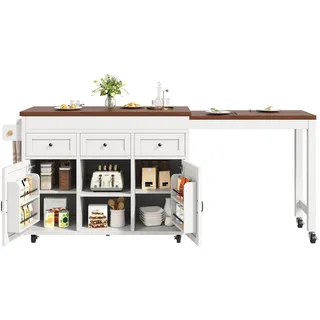 Oxeza Kücheninsel 120/40/92 cm Weiß mit 3 Schubladen, Stauraum und Schränken , Holz , Mode , Küche mit Insel,Rechteckig , 112.5x92x45 cm , Küchen, Küchenmöbel, Kücheninseln