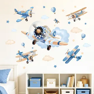 SHUCHING Wandtattoo Flugzeug für Kinderzimmer | Wandsticker Kinder, Selbstklebende Wandaufkleber für Jungszimmer Spielzimmer