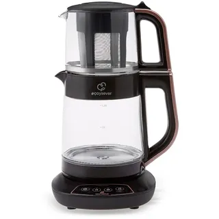 KARACA Çaysever 3-in-1 Glas-Teemaschine, Wasserkocher & Babynahrungswärmer, 1700W, Roségold, 0,8L Glasteekanne, 1,5L Wassertank, Englische Sprachfunktion, BPA-freing