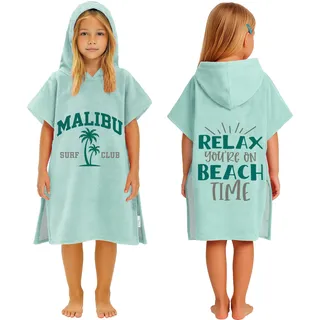 CalmyBEACH Badeponcho Kinder Poncho Handtuch - Mädchen Jungen Surf Frottee Bademantel Badetuch Baumwolle Strandponcho Surfponcho Kapuzenhandtuch 1-3 Jahre Malibu Mint