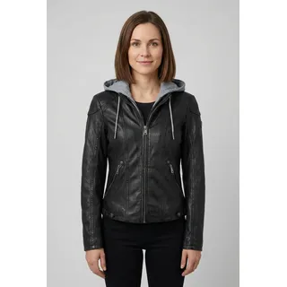Lederjacke MAURITIUS "MWAmmy", Damen, Gr. XL (42), schwarz, Obermaterial: 100% Schafsleder. Futter: 100% Polyester. Kapuze: 55% Baumwolle, 45% Polyester. Ärmelfutter: 100% Polyester, unifarben, regular fit hüftlang, abgesteppte Kante, Jacken Lederjacke, mit abnehmbarer Kapuze, Topseller