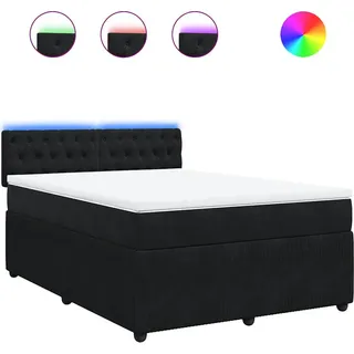 vidaXL Boxspringbett mit Matratze Schwarz 160x200 cm Samt - Schwarz