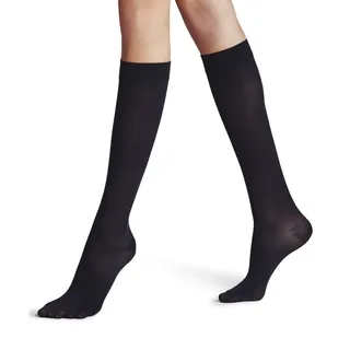 FALKE Damen Kniestrümpfe Seidenglatt 40 DEN W Kh halb-blickdicht einfarbig 1 Paar, Blau Marine 6179, 35-38