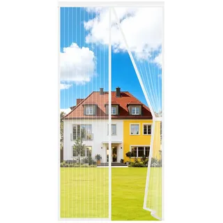 Auxmir Fliegengitter Balkontür Magnet, Insektenschutz Fliegenvorhang 90x210cm, Extra Starke Magnete, Verdickt Magnetvorhang ohne Bohren für Balkontür Wohnzimmer Terrassentür, Weiß