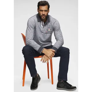 Langarm-Poloshirt MAN'S WORLD, Herren, Gr. 4XL (68/70), blau (blau, meliert), Single Jersey, Obermaterial: 100% Baumwolle, meliert, normal, Rippbündchen, Shirts Langarm-Poloshirt, Langarm, melierte Optik, Polokragen, aus Baumwolle, Topseller