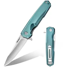 TONIFE Vision Klappmesser Outdoor Messer mit 8Cr14MoV Klinge und Aluminium Griff Survival Messer mit Taschenclip Bushcraft Messer (Cyan - Satin)