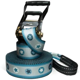 Secoroco Slackline Set 15 m Sterne Blau – Komplettset für Anfänger & Familien, inkl. Übungsseil und Tragebeutel