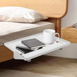 Nachttisch zum Einhängen Weiß, Bettablage 32×23,3×5,3 cm aus ABS, Nachttisch Regal für Bett & Hochbett, Bett Organizer zum Einhängen mit Kabelöffnung, Clip-On Nachttischs für Schlafzimmer, Fenster