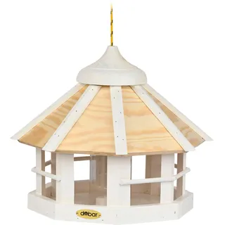 dobar® Vogelhaus Schneeflocke 8-Eck hängend mit Futtersilo - Vogelfutterhaus aus Holz 40 x 40 x 33 cm - Weiß