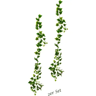 Flair Flower Künstliche Mini-Efeuranke/Girlande, Künstlicher Efeu, Unechter Efeu, Hängend, Kunst-Pflanze, Busch, Hänger, Wanddekoration, Kunstblumen, Pflanzen, Hängepflanzen, Ranke, Reben, 2er Set, 170 cm