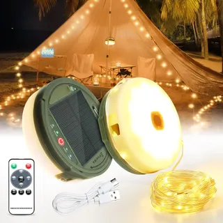 SUBOSI 12m Solar Camping Lichterkette Aufrollbar,Solar&USB Aufladung, 150Leds Outdoor Campinglampe Lichterkette mit Fernbedienung,8-Modi Tragbare Camping Lichter für Camping, Hof