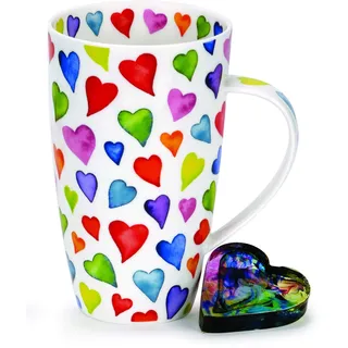 DUNOON Fine Bone China Kaffeebecher/Kaffeetasse warm Hearts/Bunte Herzen (Henley)