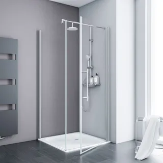 Schulte ExpressPlus Set Eck-Duschkabine mit Drehtür links 90 x 192 cm silber Klarglas D648360641500