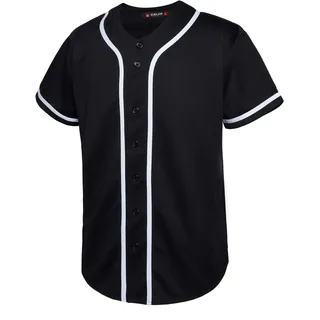 EALER BJ80 Series Herren Baseball Jersey Button Down Shirts Kurzarm Hipster Hip Hop Sportuniformen - Schwarz - XL