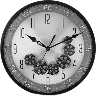 Wanduhr ø35x6 cm mit Zahnrädern - Industrial-Optik, ideal für Wohnzimmer & Büro Schwarz/Silber - Silber