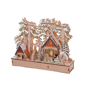 3.06 LED Landschaft Wald mit Haus - mehrfarbig - ca. 30 x 23 cm - Grün