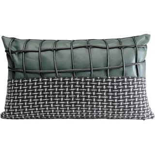 Kare Design Kissen Ella Duo, Schwarz/Grün, Abnehmbarer Bezug mit Reisverschluss, mit Füllung, Dekokissen, Zierkissen, Wohnaccessoire, Bezug in Lederoptik, 30x50 cm (H/B)