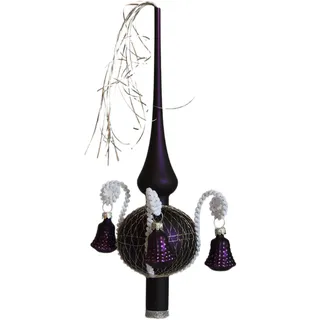 Weihnachtsbaumspitze mit Formglöckchen lila matt, umsp. L ca. 28cm d(Kugel) 7cm Christbaumschmuckspitze mundgeblasen,handdekoriert,Leonischer Draht Lauschaer Glas