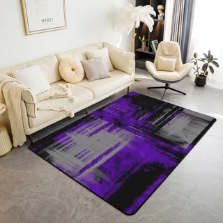 Homemissing Kinder Lila Grau Schwarz Teppich 100x150cm Abstrakt Wohnzimmerteppich für Jungen Mädchen Teens Schlafzimmer Dekor Geometrische Modern Teppich Weiche Mikrofaser Frauen Männer Modern