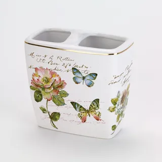 Avanti Linens Butterfly Garden Kollektion, Weiß | Zahnbürstenhalter, hält Zahnbürsten und Zahnpasta, Arbeitsplatten-Organizer, Badezimmer-Aufbewahrung, leicht zu reinigen