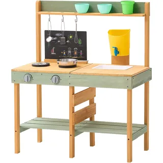 Vevor Matschküche Kinderküche, Spielküche Holzspielzeug mit Zubehör 762x391x914mm