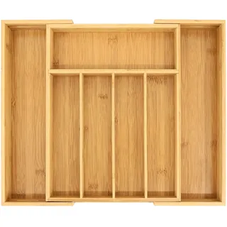 VaeFae Besteckkasten für Schubladen aus Bambus, Ausziehbar 5-7 Fächern Besteck Organizer für Küchenschubladen Holz Utensilienhalter Schubladenaufbewahrung Besteckeinsatz und Küchenorganizer