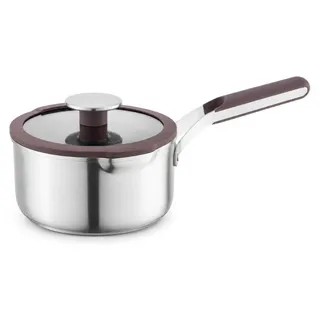 BergHOFF Home Stielkasserolle 16 cm Edelstahl mit Glasdeckel, für alle Herdarten, backofenfest bis 180 Grad - Braun