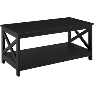 Yaheetech Kaffeetisch mit X-förmige Rahmen Sofatisch mit Viel Stauraum Couchtisch mit Ablagefläche Beistelltisch 100 cm L × 50 cm B × 45 cm H Schwarz