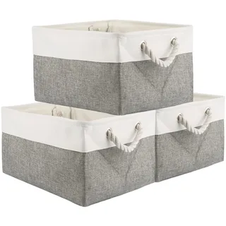 ASelected Große Aufbewahrungsbox, 41 x 31 x 20 cm, Aufbewahrungskorb mit Griff, faltbare Aufbewahrungsbox für Zuhause, Organizer für Spielzeug, Kleidung, Büroprodukte, Grau, Weiß, 3 Stück